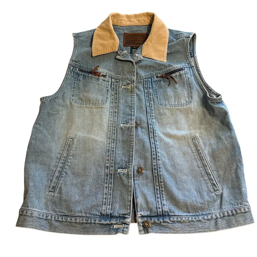 RL67 Ralph Lauren Denim Vest Corduroy Collar Cowgirl Western Cowgirlcore M